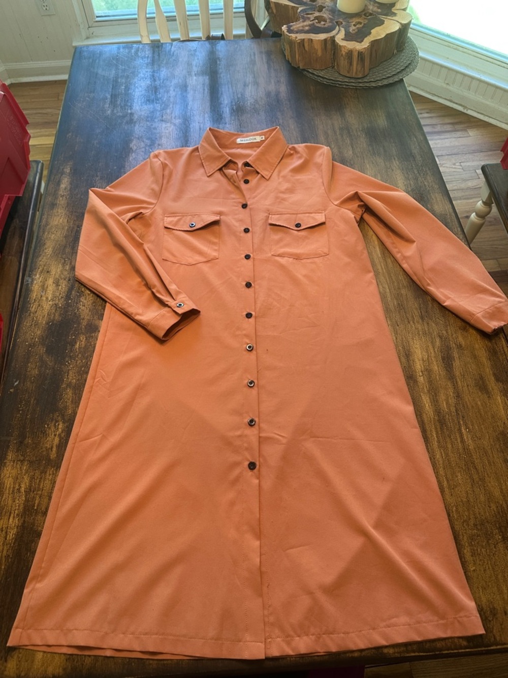 MISSLOOK Long Sleeve Shirt Dress in Rust Orange